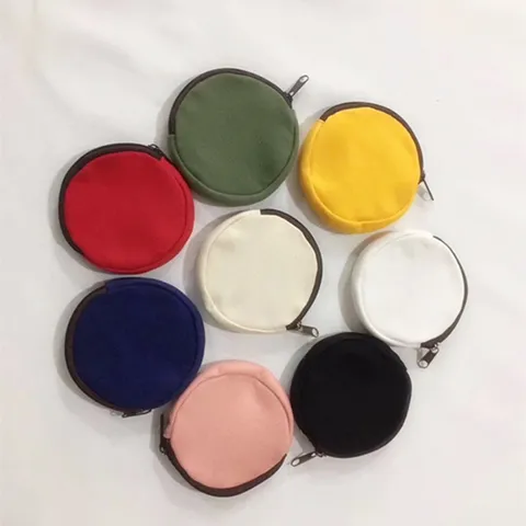Runder Baumwolle Canvas Münzbeutel Blanko Einfarbig Kleiner Reißverschlussbeutel Mini Schlüssel Karte Portemonnaie Für Herren Damen DIY Handbemalt