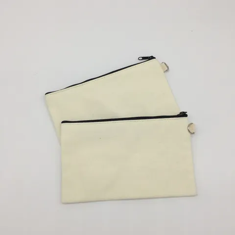 Blank Canvas Pencil Case Solid Color Zipper Stationery Bag Plain Cotton Pouch For DIY Painting Craft Cosmetic Storage Organizers