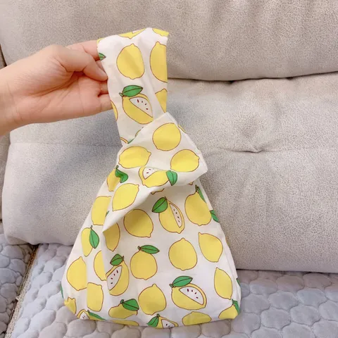 Japanischer Stil Baumwolle Knoten Handgelenktasche Blumen Frucht Druck Handtasche Mini Tote Handy Tasche Münzbörse Für Damen