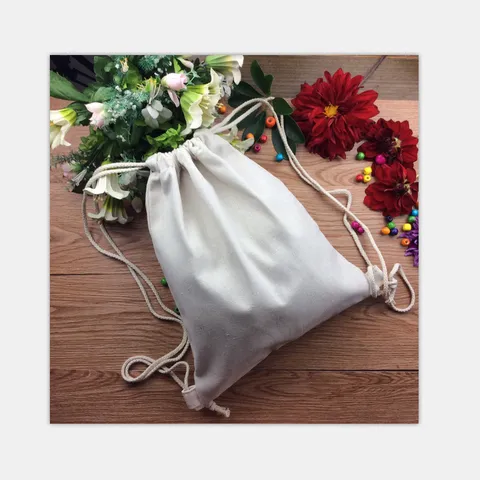 DIY Blank White Cotton Canvas Drawstring Backpack Bag For Women Kids Painting Graffiti School Shopping Storage Bag