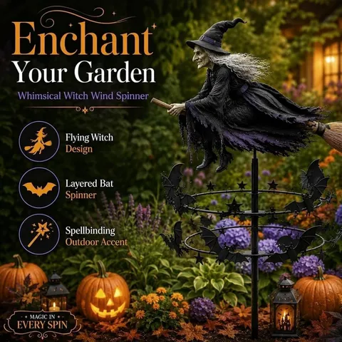 Heks Tuin Windspinner Halloween Buiten Tuinpaal Synthetische Hars Beschilderd Draaiende Decoratie