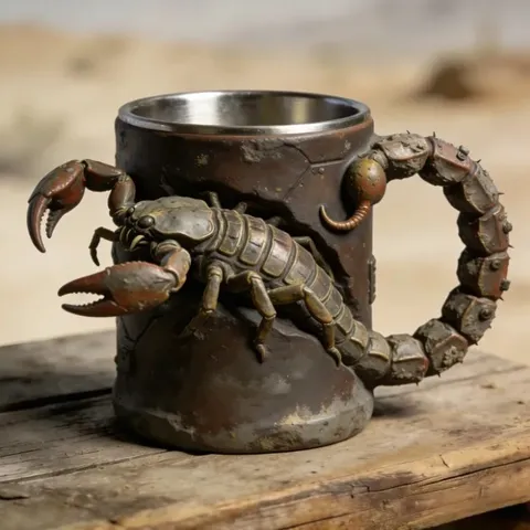 Taza Creativa de Resina y Acero Inoxidable con Relieve de Escorpión 3D Taza de Café Retro Bebida de Animal Única Regalo Novedoso