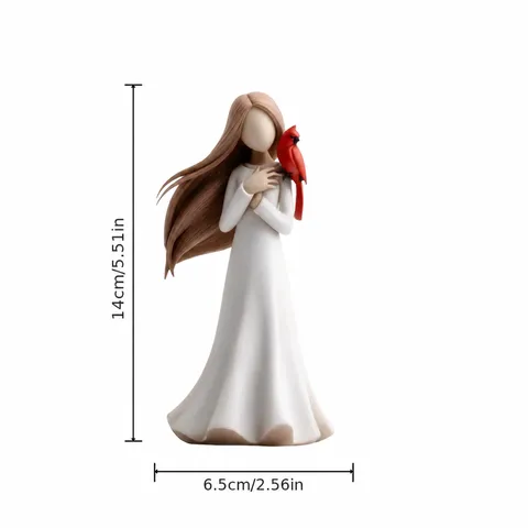 Resin Girl And Bird Figurine Tabletop Decor American Country Style Handcrafted Simulation Statue Home Ornament