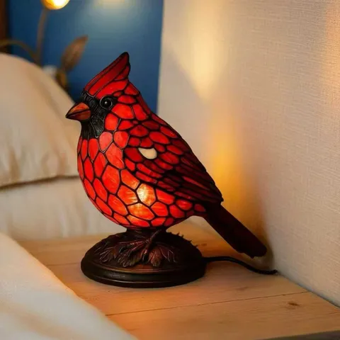 Lampe Vitrail Cardinal Résine Oiseau Veilleuse Style Tiffany Lampe De Table Décorative Pour Décoration De Bureau