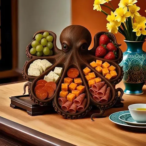 Resin Octopus Animal Shape Fruit Plate Decorative Serving Tray Charcuterie Platter for Home Kitchen Party Tableware