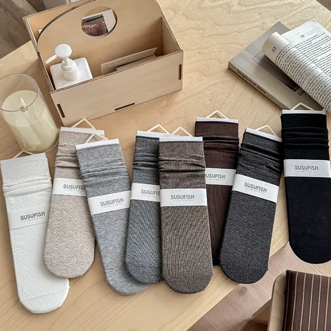 Chaussettes Mi-Hautes Unies pour Femmes Mélange de Coton Douces Respirantes Décontractées Quotidiennes Mode