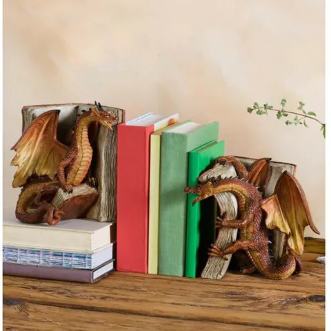 Gothic Dragon Bookends Resin Book Stopper Fantasy Mythical Book Shelf Decor Office Desktop Ornament Gift
