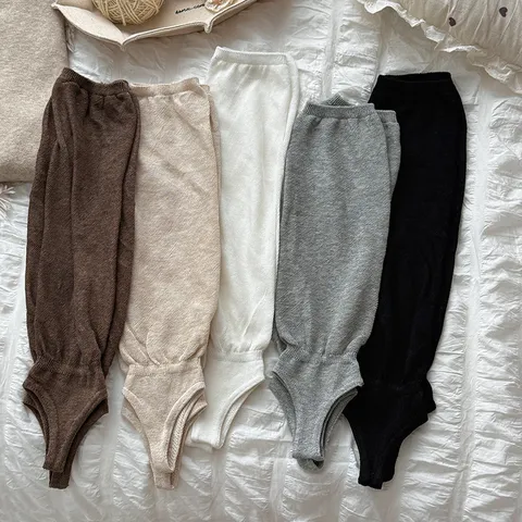 Women Korean Style Solid Color Slouch Socks Foot Stirrup Leg Warmers Autumn Fashion Cotton Blend Long Knit Socks