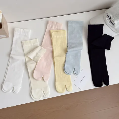 Chaussettes à Orteils Séparés en Viscose Fine d'Été pour Femmes Style Japonais Couleur Unie Respirant Confortable Deux Orteils Mi-Mollet