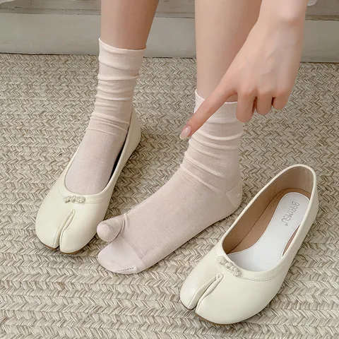 Chaussettes à Orteils Séparés en Viscose Fine d'Été pour Femmes Style Japonais Couleur Unie Respirant Confortable Deux Orteils Mi-Mollet