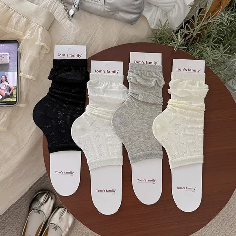 Women Sweet Hollow Bow Leg Warmers Summer Thin Breathable Slouch Socks Cute Ballet Style Knit Foot Cover