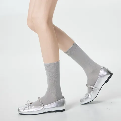 Dames Dunne Koelende Modal Ademende Wadenlange Sokken Koreaanse Stijl Effen Kleur Veelzijdige Geribbelde Slouch Sokken