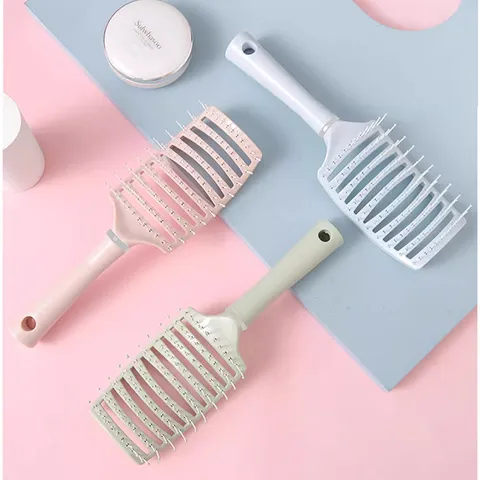 Macaron Large Curved Hair Comb Scalp Massage Brush Hollow Out Vent Hairdressing Styling Comb For Women Hair Care Tool