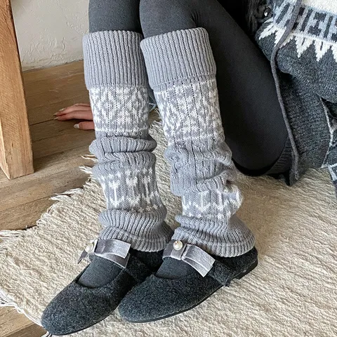 Vintage Fair Isle Strick Stulpen Für Damen Koreanische Slouchy Warme Lange Socken Ärmel Geometrische Muster Herbst Winter Stiefelmanschetten