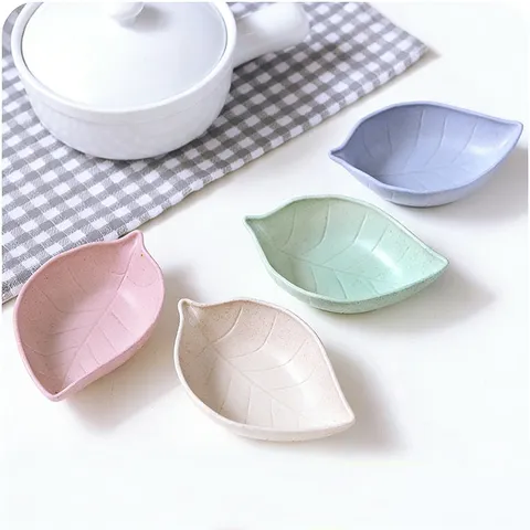 Household Eco Friendly Wheat Straw Leaf Shaped Sauce Dish Multi Purpose Small Condiment Plate Kitchen Tableware