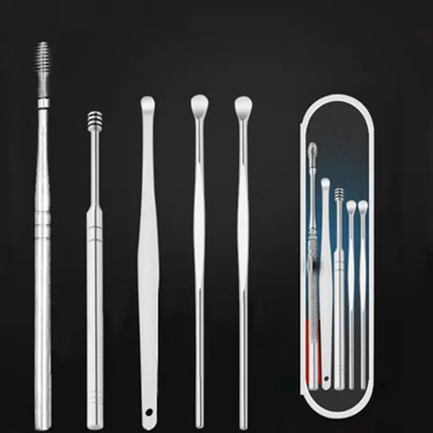 Stainless Steel Ear Pick Set Portable Ear Wax Removal Tool Kit Metal Ear Cleaner Spoon With Storage Box