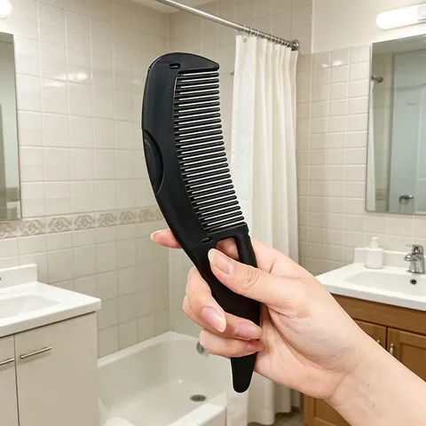 Minimalist Black Plastic Scalp Massage Comb Hollow Handle Portable Hair Care Tool Everyday Household Hairdressing Comb