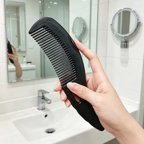 Minimalist Black Plastic Scalp Massage Comb Hollow Handle Portable Hair Care Tool Everyday Household Hairdressing Comb