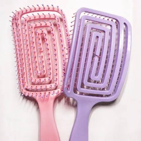 Hollow Curved Hair Massage Comb Plastic Portable Detangling Hairbrush Fluffy Hair Styling Tool For Women Daily
