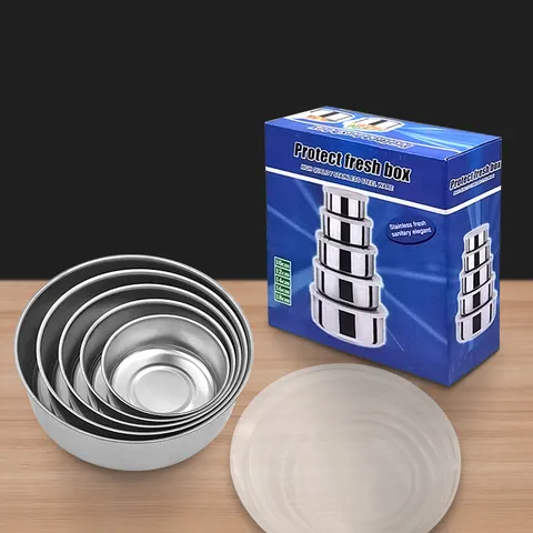 Stainless Steel Round Food Storage Crisper Bowl Set With Airtight Lids Five Piece Nested Kitchen Meal Prep Containers