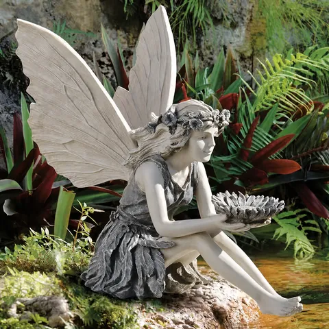 Creative Resin Angel Bird Feeder Figurine Fairy Garden Statue Outdoor Yard Desktop Home Decoration Ornament