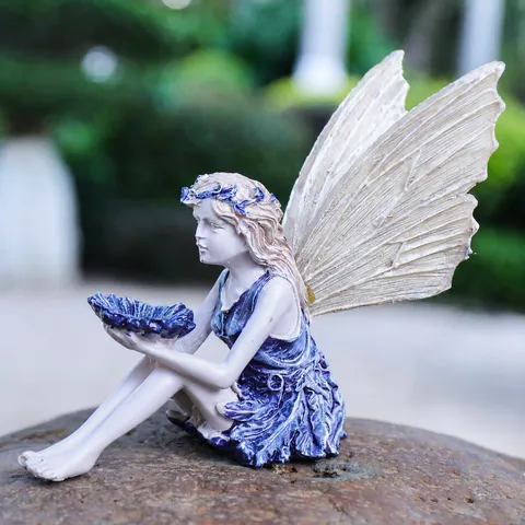 Outdoor Garden Fairy Statue Resin Figurine Angel Bird Feeder Sculptures Cute Yard Lawn Home Decoration Crafts