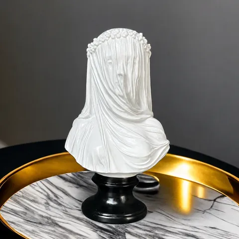 European Resin Veiled Woman Bust Sculpture Figurine Home Desktop Decor Elegant Art Statue White Aesthetic Ornament