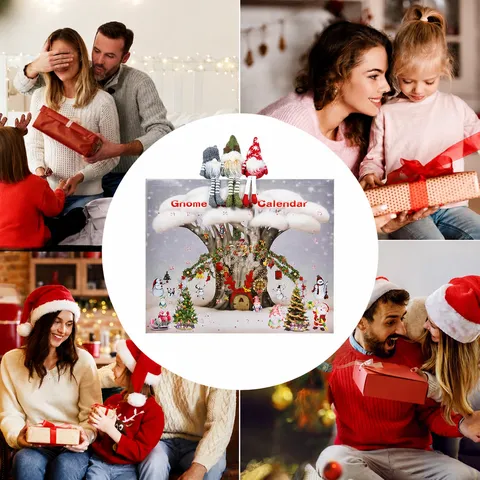 Χριστουγεννιάτικο Ημερολόγιο Advent Ξύλινο Kουτί Με Κούκλες Ξωτικών από Βελούδο Αντίστροφη Mέτρηση Διακόσμηση Σπιτιού Γιορτινό Δώρο Πάρτι