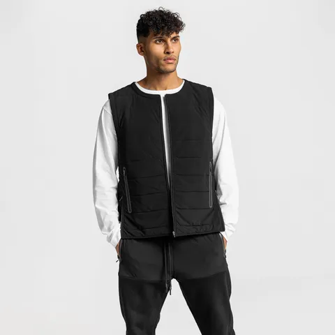 Men's Casual Solid Color Padded Vest Autumn Winter Warm Sleeveless Jacket Stand Collar Zip Up Outerwear