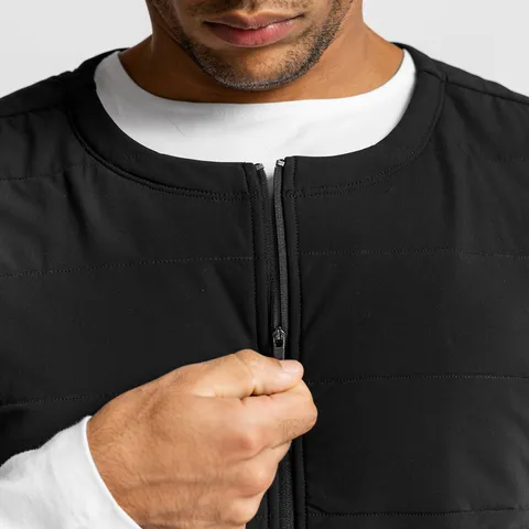 Men's Casual Solid Color Padded Vest Autumn Winter Warm Sleeveless Jacket Stand Collar Zip Up Outerwear