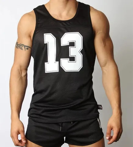 Heren Sport Fitness Pak Sneldrogend Ademend Mouwloos Tanktop En Shorts Set Nummer Print Training Gym Trainingspak