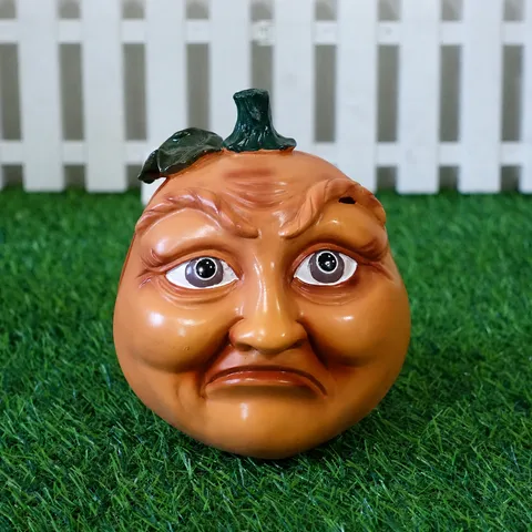 Funny Human Face Pumpkin Resin Figurine Halloween Outdoor Yard Decoration Scary Expression Sculpture Party Prop