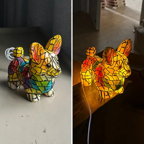 Figurina di Animale in Resina Mosaico Vetro Colorato Cane Gatto LED Luce Notturna USB Alimentato Simpatico Decorazione Casa Lampada da Tavolo