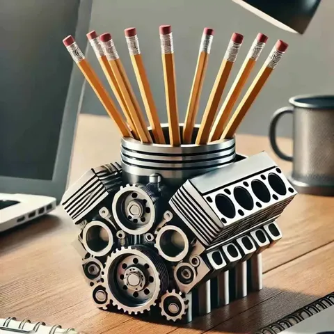 Porte-Stylo Créatif en Résine avec Moteur V8 Organisateur de Bureau Mécanique Vintage Boîte de Rangement de Papeterie de Bureau Cadeau