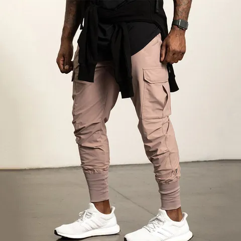 Men's Casual Sports Cargo Pants Woven Multi-Pocket Slim Fit Cuffed Long Pants Quick Drying Outdoor Athletic Apparel