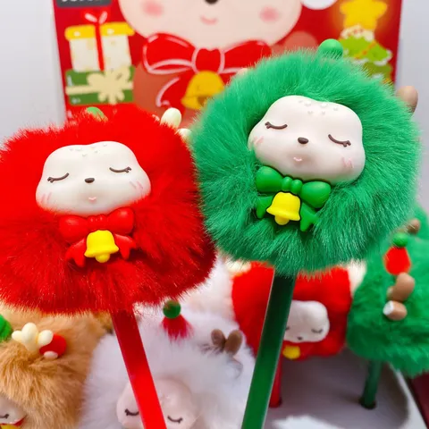 Süßer Weihnachtselch Plüschball Gelschreiber Flauschiger Plüsch Schwarzer Tintenstift Schüler Schreibwaren Schreibbedarf