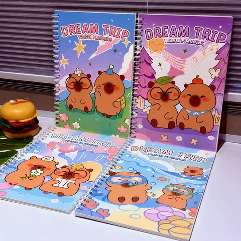 A5 Lined Spiral Notebook Cute Capybara Cartoon Cover Journal Memo Pad Student Study Writing Stationery Supplies