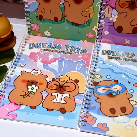 A5 Lined Spiral Notebook Cute Capybara Cartoon Cover Journal Memo Pad Student Study Writing Stationery Supplies