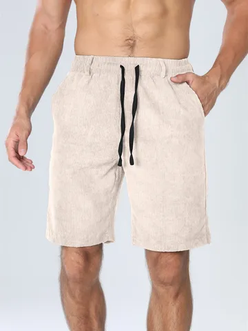 Pantaloncini Casual in Velluto a Coste da Uomo Estate Tinta Unita Coulisse Slim Fit Pantaloncini Sportivi Uso Quotidiano