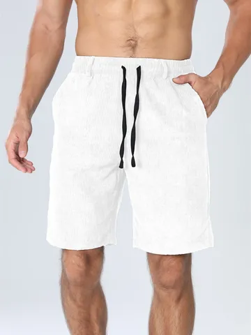 Pantaloncini Casual in Velluto a Coste da Uomo Estate Tinta Unita Coulisse Slim Fit Pantaloncini Sportivi Uso Quotidiano