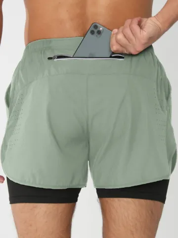 Shorts de Course à Séchage Rapide pour Hommes 2 en 1 Shorts de Sport d'Entraînement avec Poche Zippée et Doublure de Compression