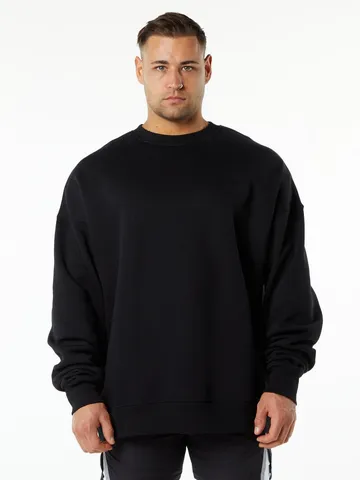 Men's Oversized Heavyweight Fleece Crewneck Sweatshirt Solid Color Casual Long Sleeve Pullover Winter Thermal Top