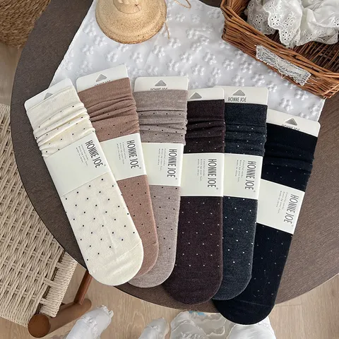 Japanischer Vintage Stil Wolle Pünktchen Socken Für Damen Herbst Winter Warm Verdickt Weich Rippenbündchen Elastisch Lässig Wadenhoch Socken Gemütlich Homewear Accessoires