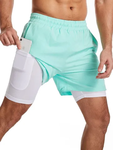 Hombres Secado Rápido Doble Capa Running Shorts Ligero Transpirable Atlético Gimnasio Entrenamiento Partes Inferiores Con Bolsillos