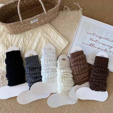 Japanse Vintage Stijl Effen Kleur Breed Gestreept Beenwarmers Voor Dames Raffelrand Gebreid Beenmode Casual Dagelijks