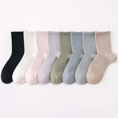 Damen Antibakteriell Geruchshemmend Wadenhohe Socken Atmungsaktiv Australische Baumwolle Gerippt Sport Lässig Einfarbig Nahtlose Socken