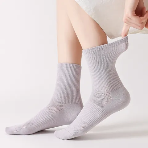 Damen Antibakteriell Geruchshemmend Wadenhohe Socken Atmungsaktiv Australische Baumwolle Gerippt Sport Lässig Einfarbig Nahtlose Socken