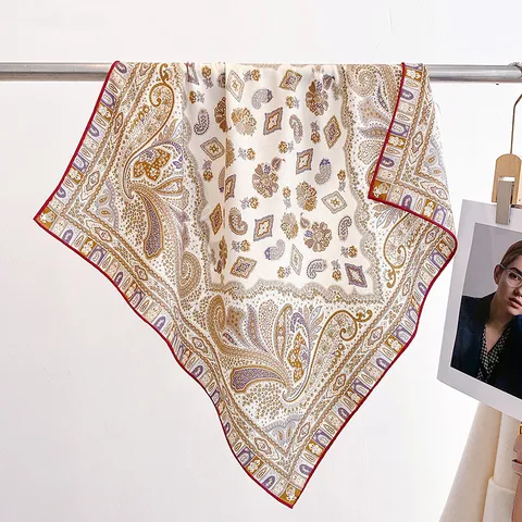 Damen Seide Wolle Schal Quadratisch Halstuch Paisley Blumen Bedruckt Herbst Winter Mode Halsschutz Schultertuch