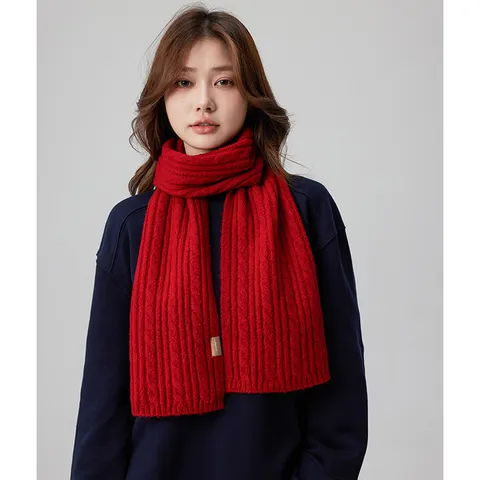 Damen Winter Warm Wollmischung Schal Casual Einfarbig Zopfstrick Nackenschwärmer Weich Mode Langer Schal Wrap