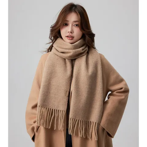Damen Winter Warmer Weicher Fransenschal Casual Einfarbig Vielseitiger Dicker Nackenschutz Langer Schal